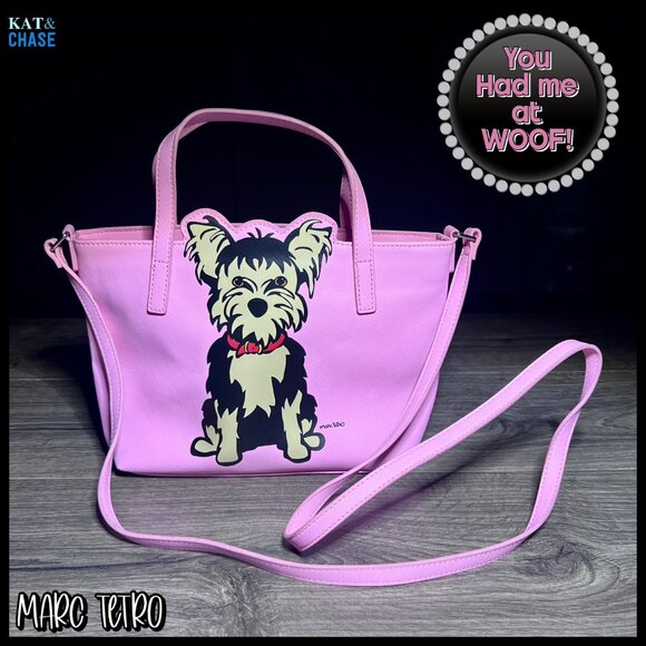 Marc Tetro Yorkie 100% Vegan Handbag Crossbody Small Tote Pink NWOT - Picture 5 of 11